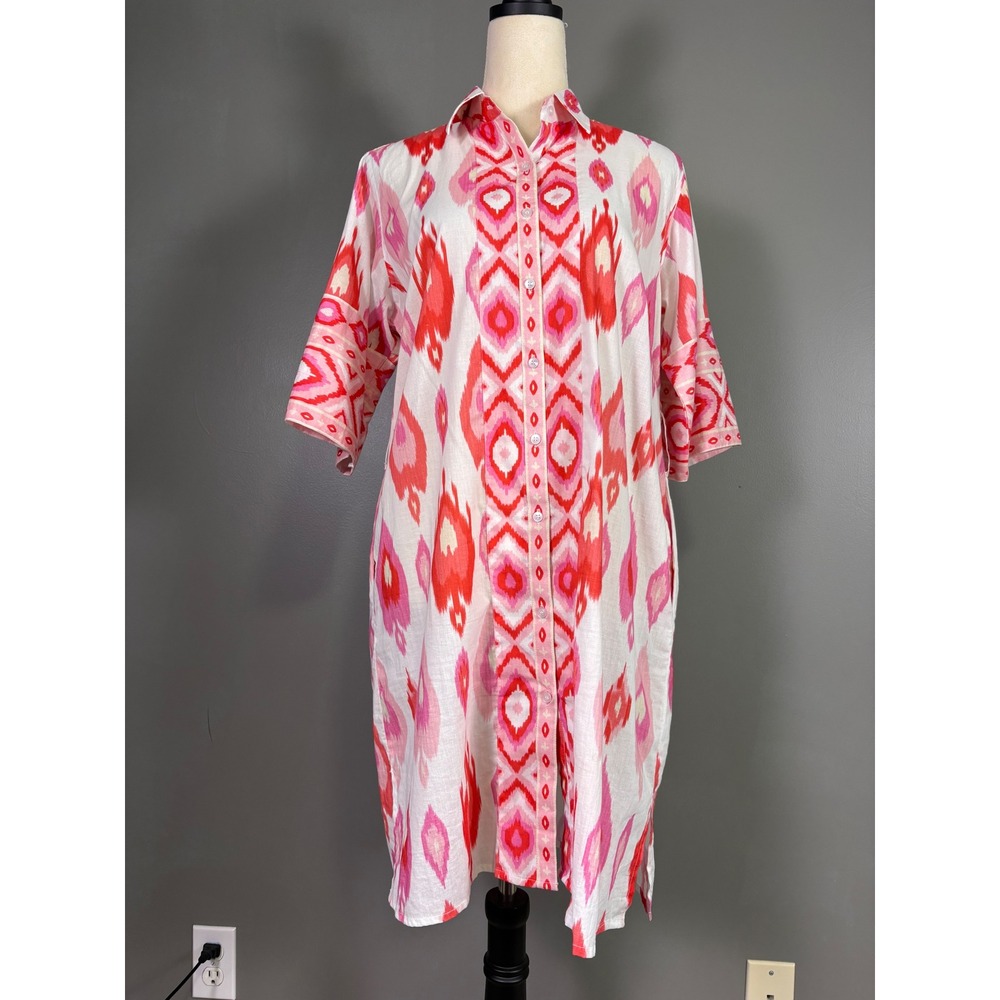 Bella Tu Ikat Shirt Dress M Tunic Resort‎ Coverup Beachy Boho Ethnic Bold Travel